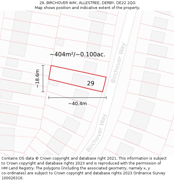 29, BIRCHOVER WAY, ALLESTREE, DERBY, DE22 2QG: Plot and title map