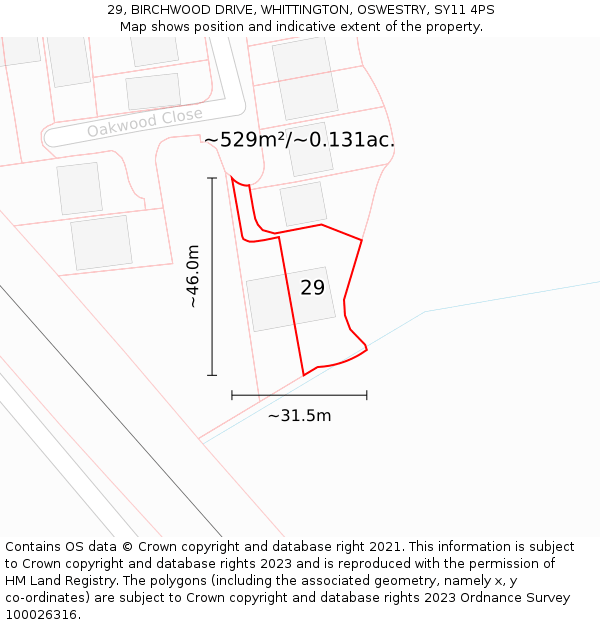 29, BIRCHWOOD DRIVE, WHITTINGTON, OSWESTRY, SY11 4PS: Plot and title map