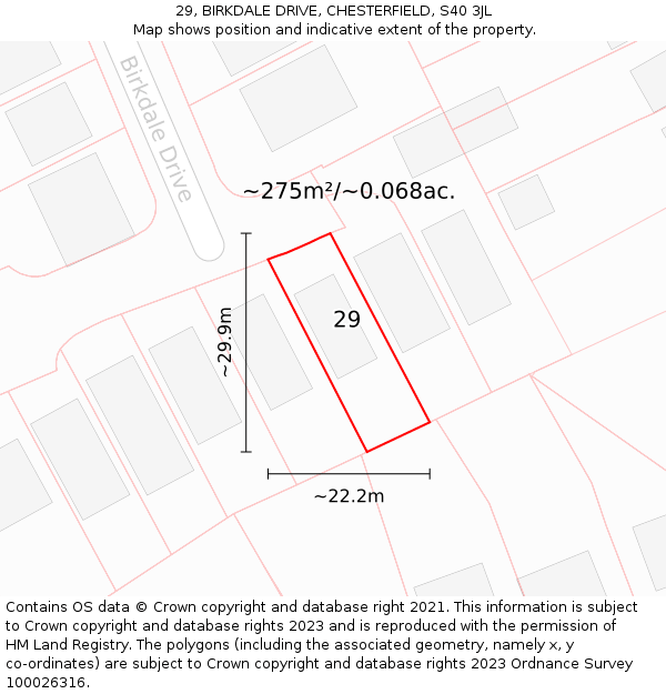 29, BIRKDALE DRIVE, CHESTERFIELD, S40 3JL: Plot and title map