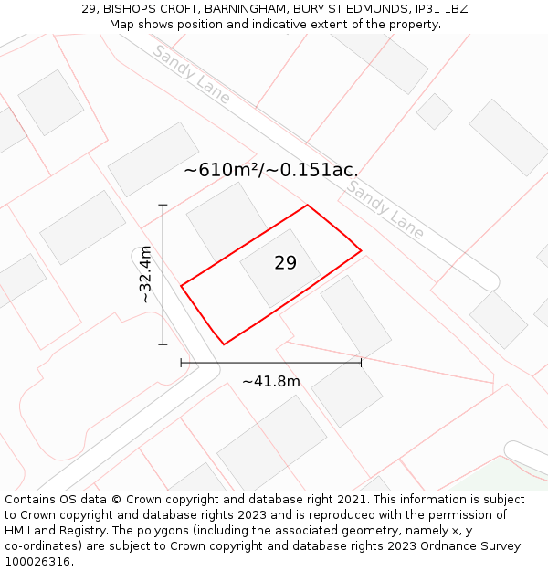 29, BISHOPS CROFT, BARNINGHAM, BURY ST EDMUNDS, IP31 1BZ: Plot and title map
