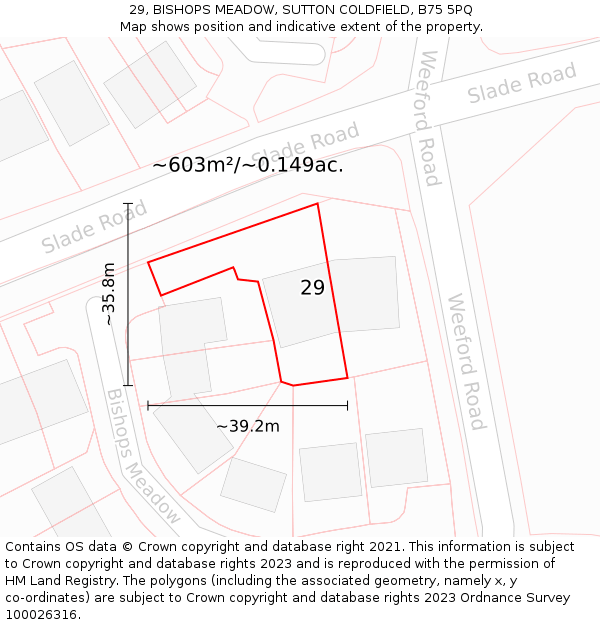 29, BISHOPS MEADOW, SUTTON COLDFIELD, B75 5PQ: Plot and title map