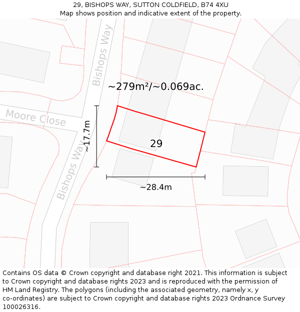 29, BISHOPS WAY, SUTTON COLDFIELD, B74 4XU: Plot and title map