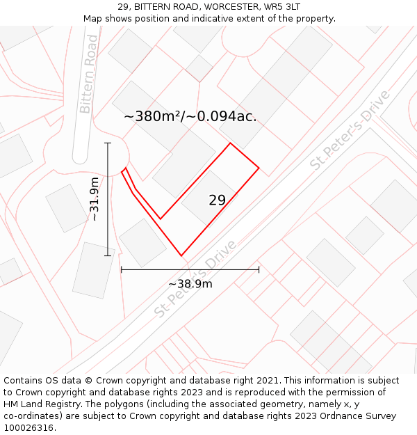 29, BITTERN ROAD, WORCESTER, WR5 3LT: Plot and title map