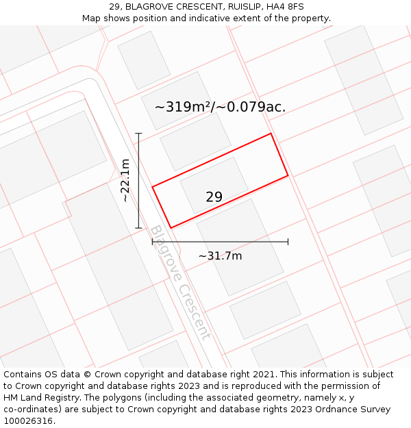 29, BLAGROVE CRESCENT, RUISLIP, HA4 8FS: Plot and title map