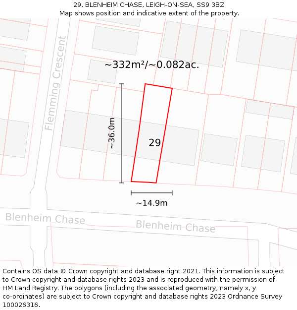29, BLENHEIM CHASE, LEIGH-ON-SEA, SS9 3BZ: Plot and title map