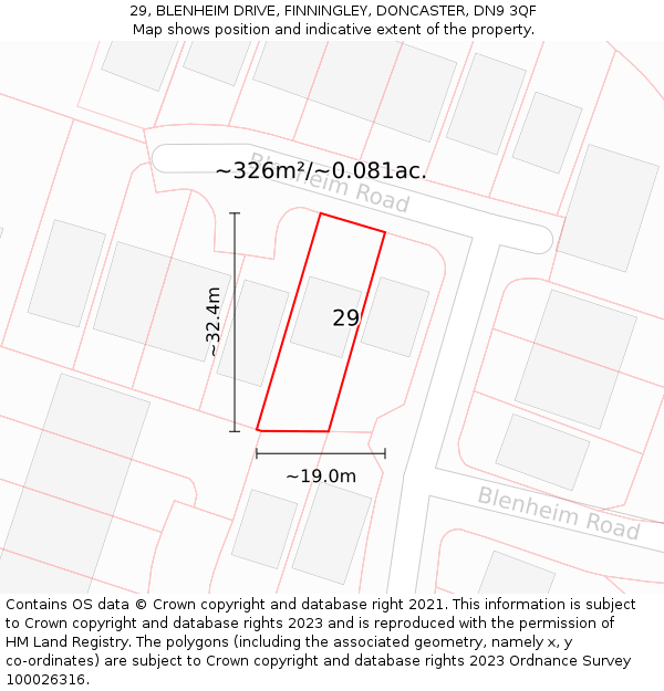 29, BLENHEIM DRIVE, FINNINGLEY, DONCASTER, DN9 3QF: Plot and title map