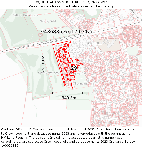 29, BLUE ALBION STREET, RETFORD, DN22 7WZ: Plot and title map