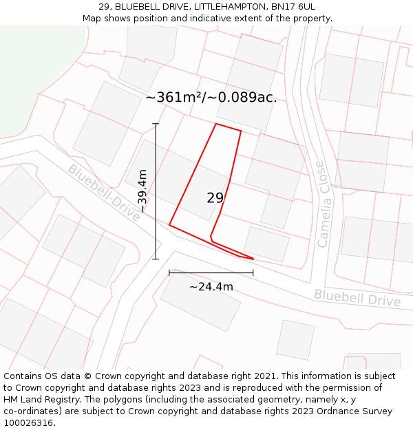 29, BLUEBELL DRIVE, LITTLEHAMPTON, BN17 6UL: Plot and title map