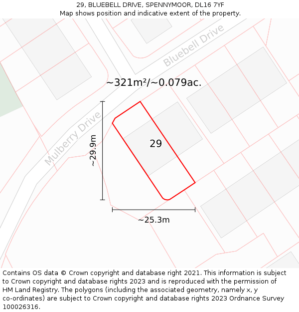 29, BLUEBELL DRIVE, SPENNYMOOR, DL16 7YF: Plot and title map
