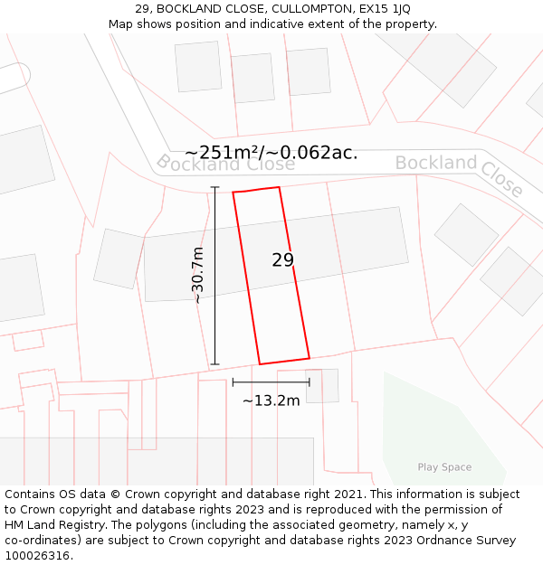 29, BOCKLAND CLOSE, CULLOMPTON, EX15 1JQ: Plot and title map