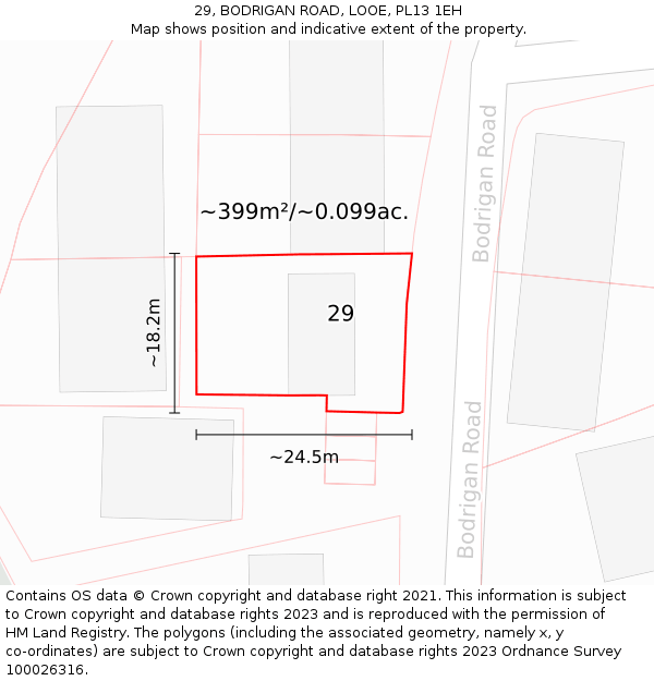 29, BODRIGAN ROAD, LOOE, PL13 1EH: Plot and title map