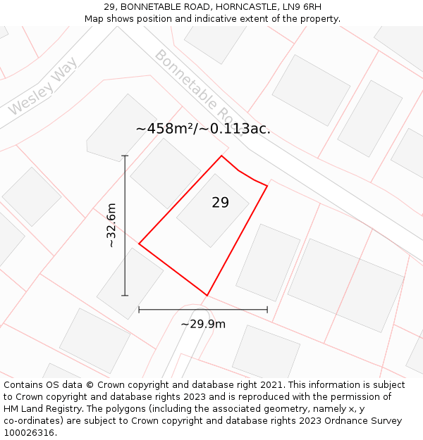 29, BONNETABLE ROAD, HORNCASTLE, LN9 6RH: Plot and title map