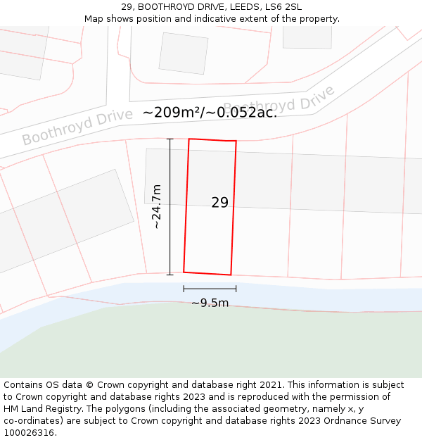 29, BOOTHROYD DRIVE, LEEDS, LS6 2SL: Plot and title map