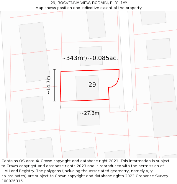 29, BOSVENNA VIEW, BODMIN, PL31 1AY: Plot and title map