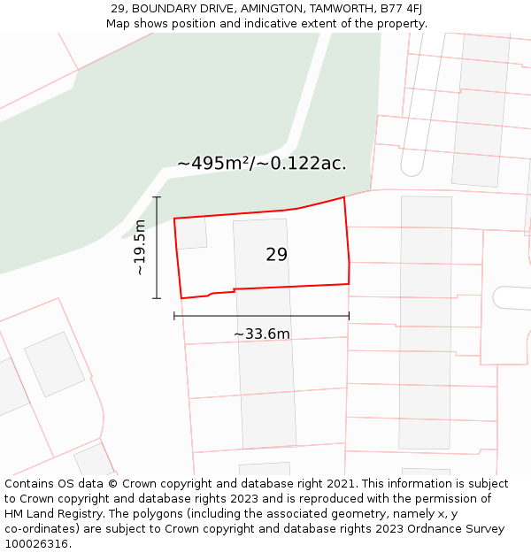 29, BOUNDARY DRIVE, AMINGTON, TAMWORTH, B77 4FJ: Plot and title map
