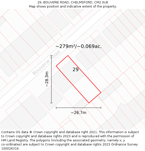 29, BOUVERIE ROAD, CHELMSFORD, CM2 0UE: Plot and title map