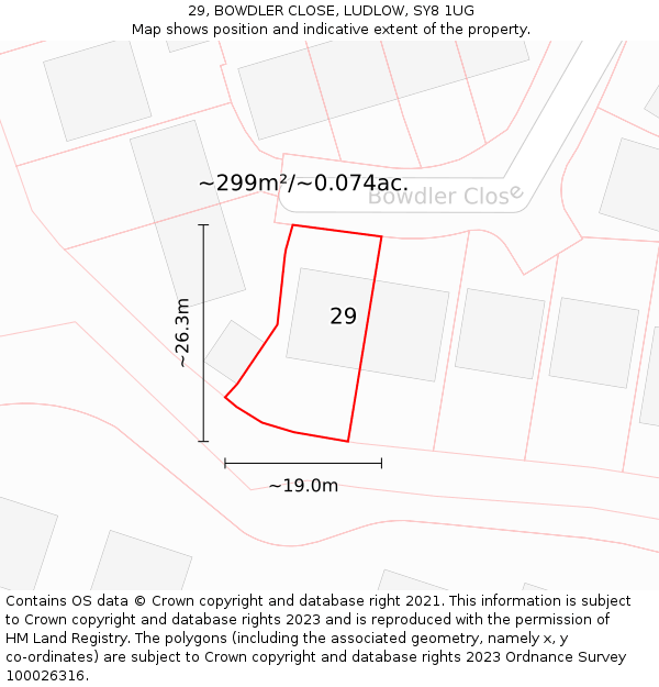 29, BOWDLER CLOSE, LUDLOW, SY8 1UG: Plot and title map