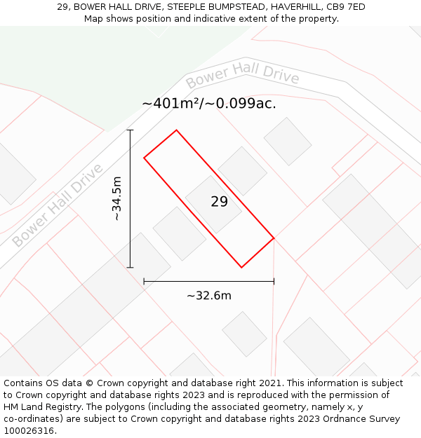 29, BOWER HALL DRIVE, STEEPLE BUMPSTEAD, HAVERHILL, CB9 7ED: Plot and title map