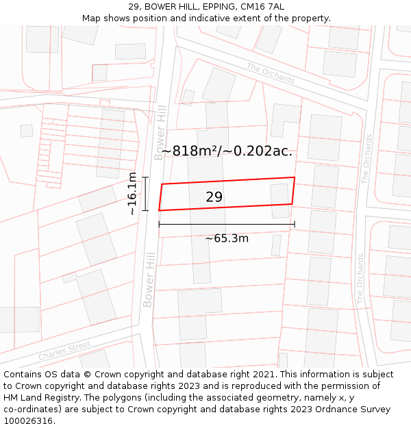 29, BOWER HILL, EPPING, CM16 7AL: Plot and title map