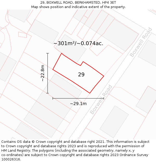 29, BOXWELL ROAD, BERKHAMSTED, HP4 3ET: Plot and title map