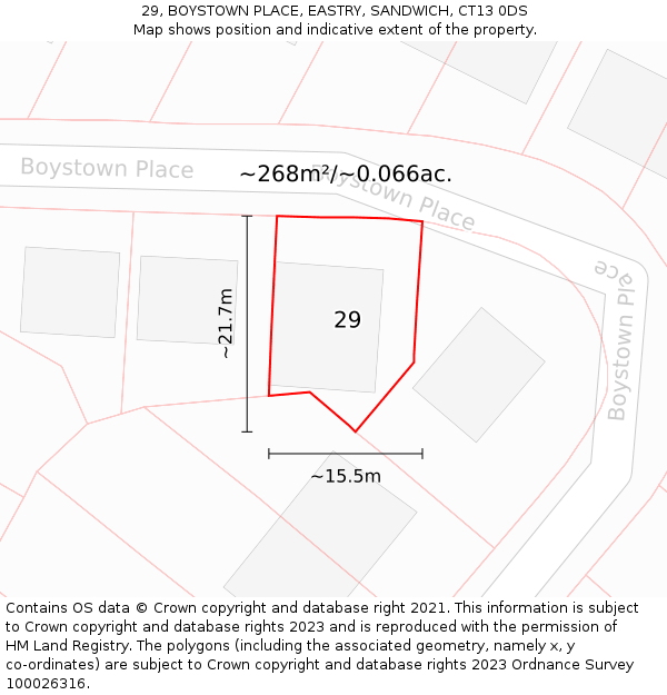 29, BOYSTOWN PLACE, EASTRY, SANDWICH, CT13 0DS: Plot and title map