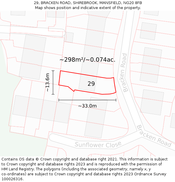 29, BRACKEN ROAD, SHIREBROOK, MANSFIELD, NG20 8FB: Plot and title map