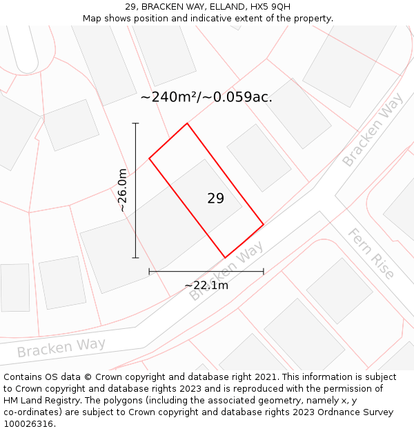 29, BRACKEN WAY, ELLAND, HX5 9QH: Plot and title map