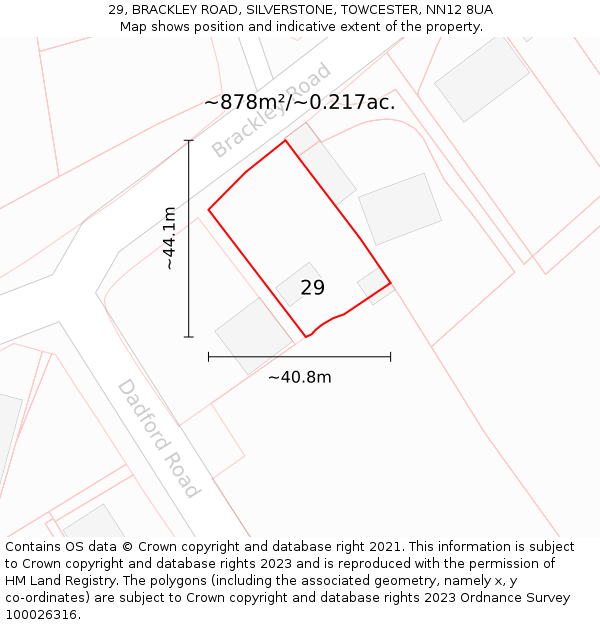 29, BRACKLEY ROAD, SILVERSTONE, TOWCESTER, NN12 8UA: Plot and title map