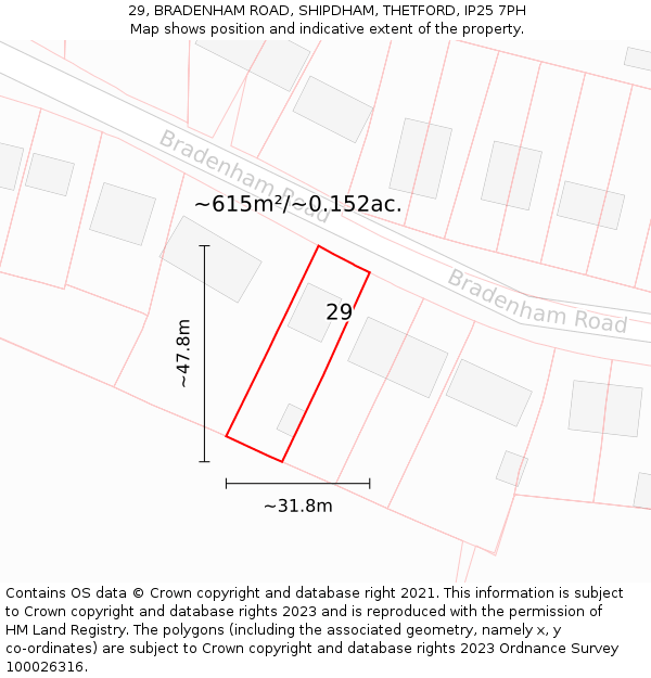 29, BRADENHAM ROAD, SHIPDHAM, THETFORD, IP25 7PH: Plot and title map