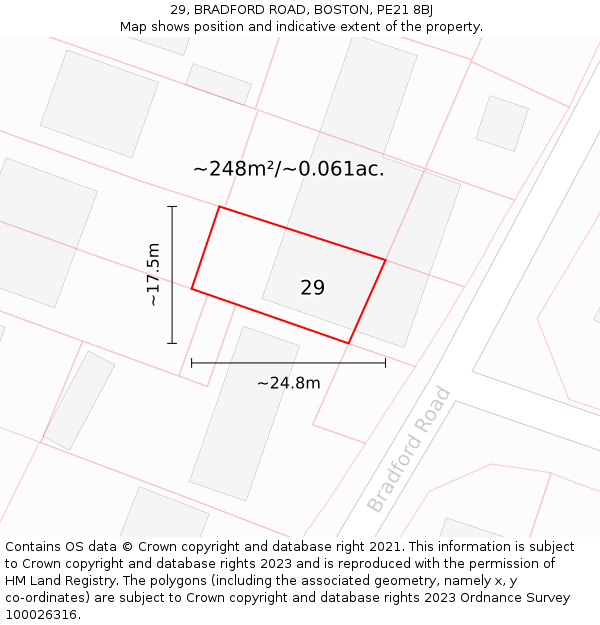 29, BRADFORD ROAD, BOSTON, PE21 8BJ: Plot and title map