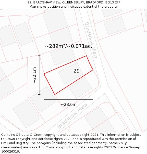 29, BRADSHAW VIEW, QUEENSBURY, BRADFORD, BD13 2FF: Plot and title map