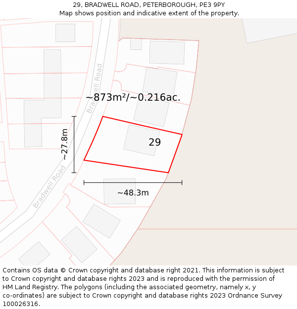 29, BRADWELL ROAD, PETERBOROUGH, PE3 9PY: Plot and title map