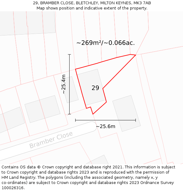 29, BRAMBER CLOSE, BLETCHLEY, MILTON KEYNES, MK3 7AB: Plot and title map