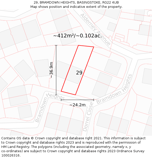 29, BRAMDOWN HEIGHTS, BASINGSTOKE, RG22 4UB: Plot and title map