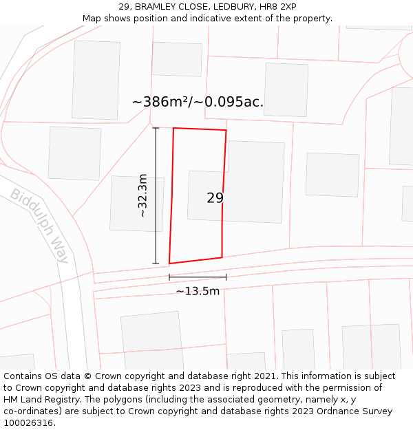 29, BRAMLEY CLOSE, LEDBURY, HR8 2XP: Plot and title map