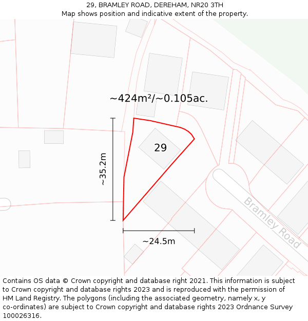 29, BRAMLEY ROAD, DEREHAM, NR20 3TH: Plot and title map