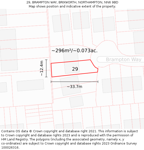 29, BRAMPTON WAY, BRIXWORTH, NORTHAMPTON, NN6 9BD: Plot and title map