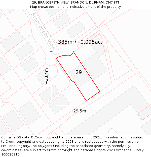29, BRANCEPETH VIEW, BRANDON, DURHAM, DH7 8TT: Plot and title map