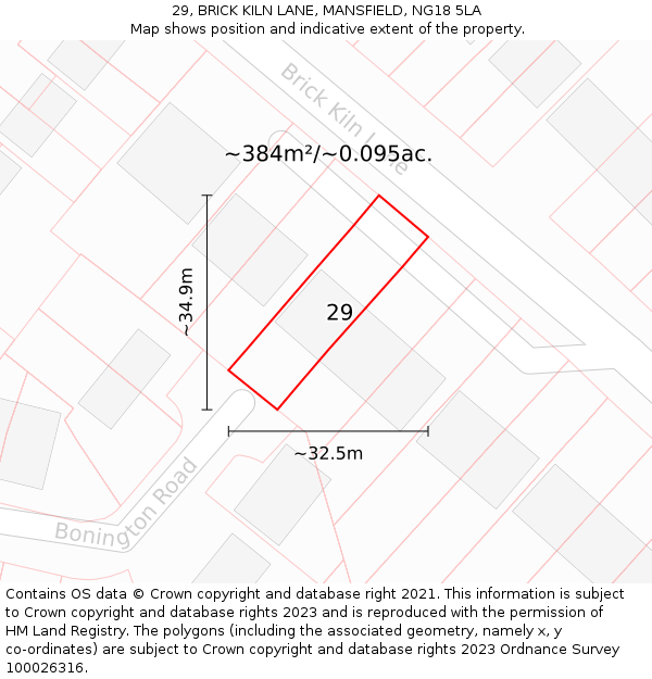 29, BRICK KILN LANE, MANSFIELD, NG18 5LA: Plot and title map