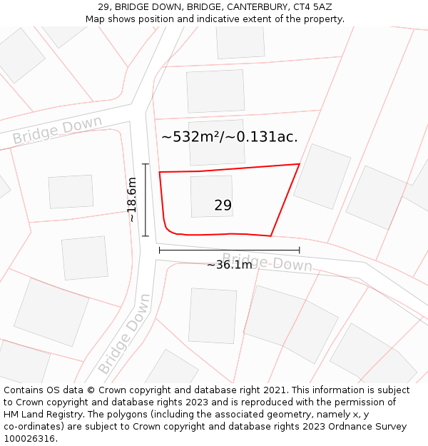 29, BRIDGE DOWN, BRIDGE, CANTERBURY, CT4 5AZ: Plot and title map