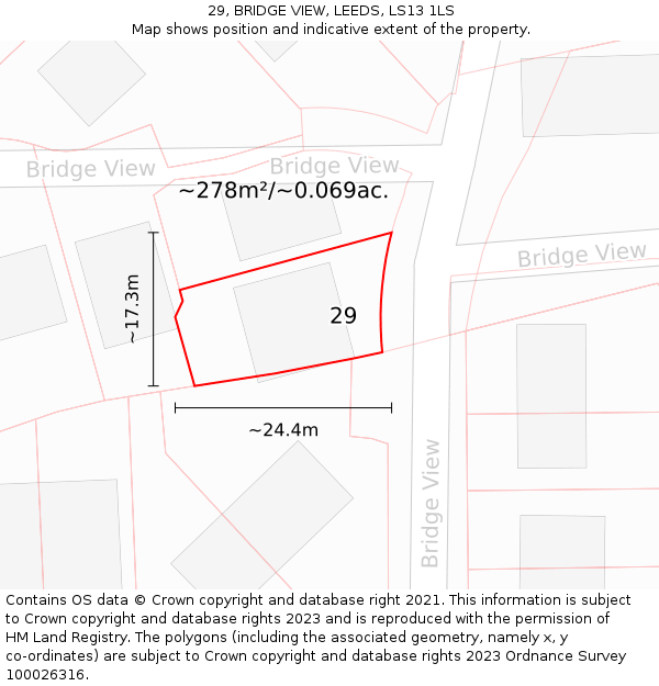 29, BRIDGE VIEW, LEEDS, LS13 1LS: Plot and title map