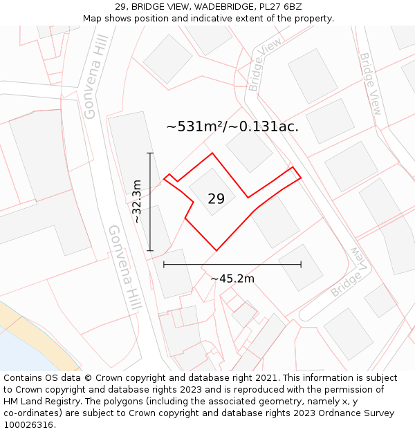 29, BRIDGE VIEW, WADEBRIDGE, PL27 6BZ: Plot and title map