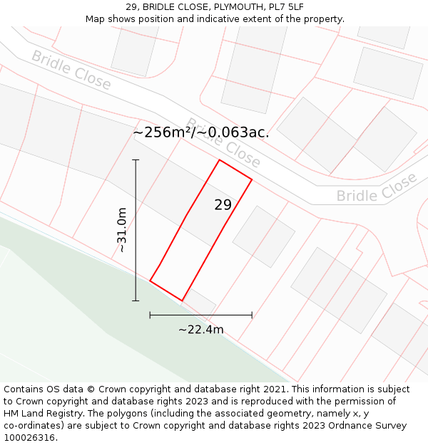 29, BRIDLE CLOSE, PLYMOUTH, PL7 5LF: Plot and title map
