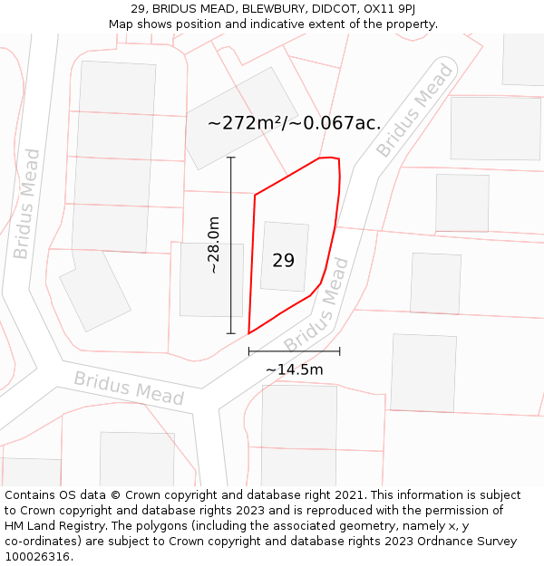 29, BRIDUS MEAD, BLEWBURY, DIDCOT, OX11 9PJ: Plot and title map