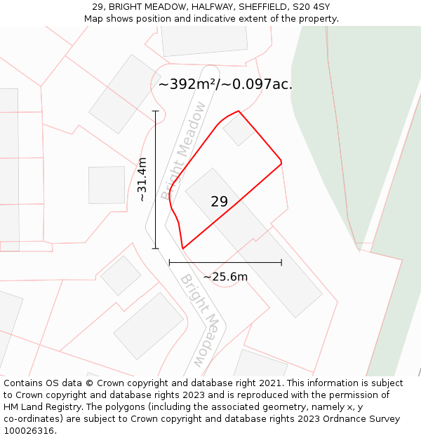 29, BRIGHT MEADOW, HALFWAY, SHEFFIELD, S20 4SY: Plot and title map