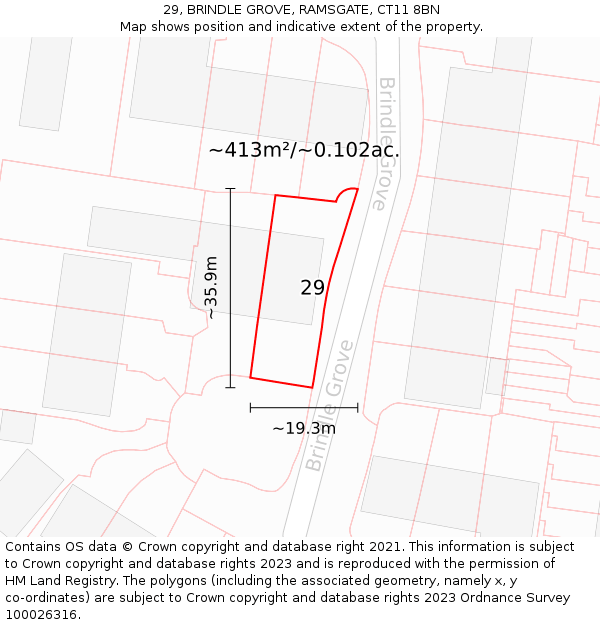 29, BRINDLE GROVE, RAMSGATE, CT11 8BN: Plot and title map