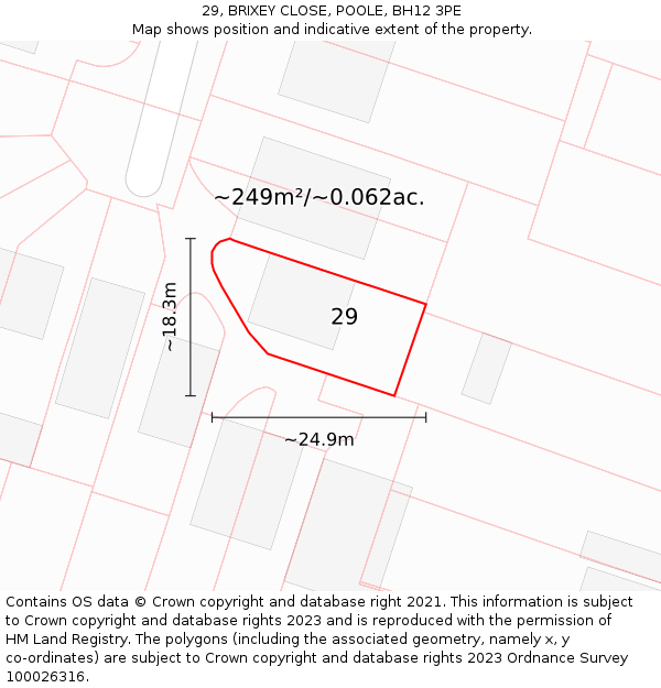 29, BRIXEY CLOSE, POOLE, BH12 3PE: Plot and title map