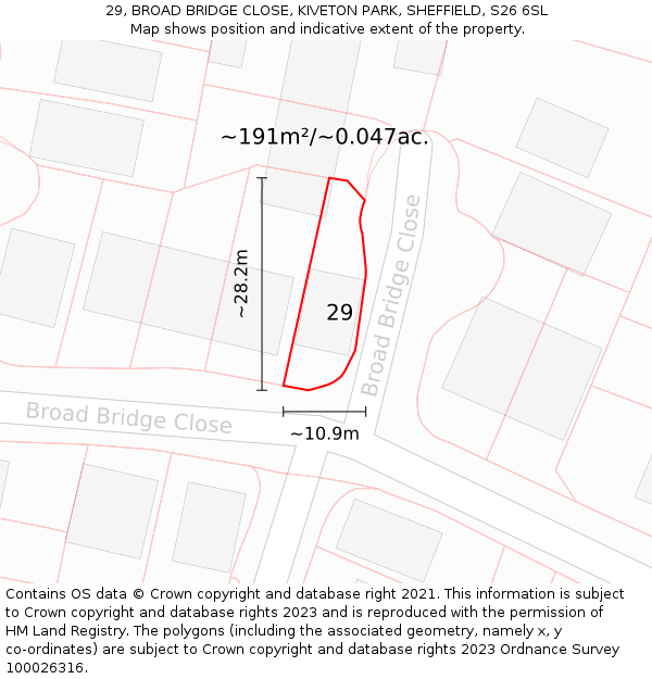 29, BROAD BRIDGE CLOSE, KIVETON PARK, SHEFFIELD, S26 6SL: Plot and title map