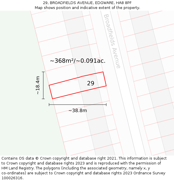 29, BROADFIELDS AVENUE, EDGWARE, HA8 8PF: Plot and title map