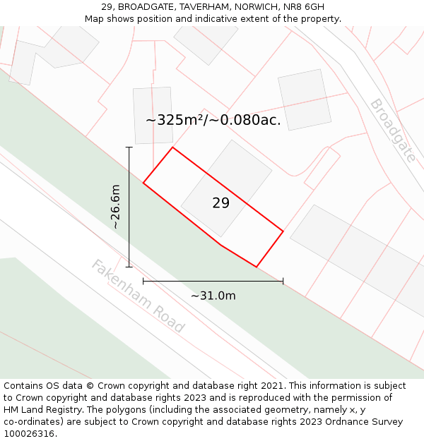 29, BROADGATE, TAVERHAM, NORWICH, NR8 6GH: Plot and title map